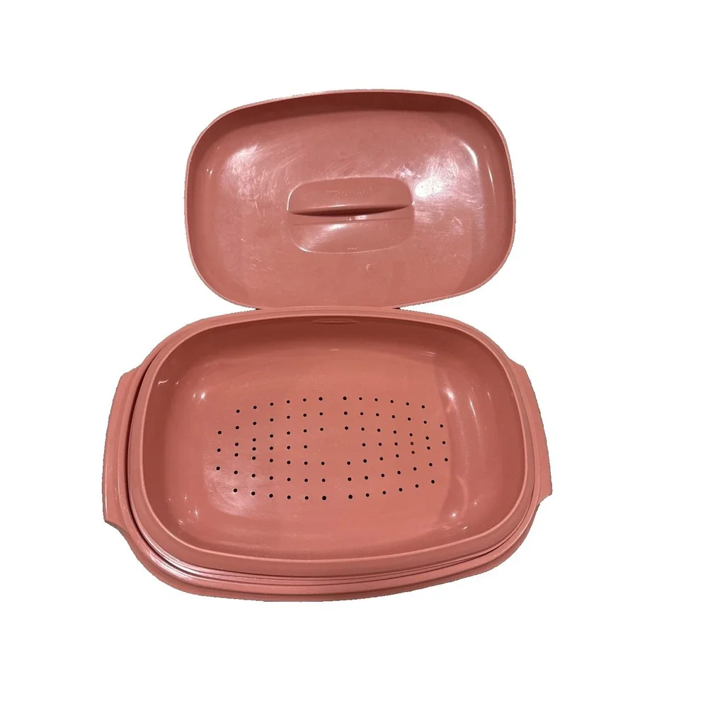 TUPPERWARE Microwave Food Steamer 6 Cups Dusty Rose Pink 3 Piece 1273-6 Vintage